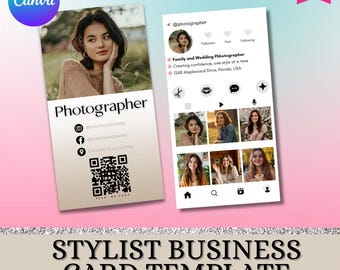 Photographer Instagram Business Card Template | Canva Business Card Design | Photography Business Branding Card | Printable Digital 