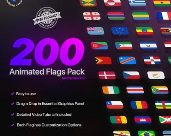200 Animated Country Flags for Premiere Pro (Instant Download)