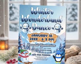 Winter Dance Flyer Template | School Dance Party Invitation | Christmas Event Flyer | Editable Canva Template | Design Craftive