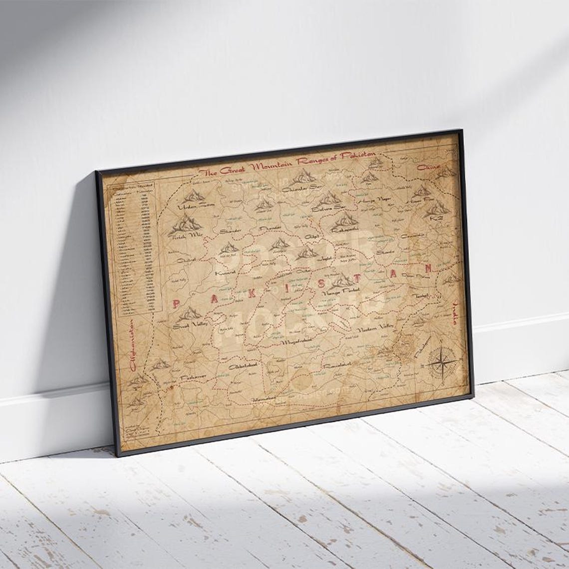 Northern pakistan map himalayan karakoram peaks antique 5 highest