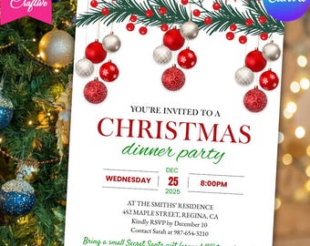 Retro Christmas Party Invitation | Printable Christmas Dinner Invite | Holiday Work Party Invitation | Rustic Holiday Party Template
