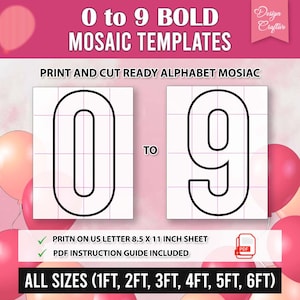 All Number Mosaic From Balloons, Bold Numbers, Balloon Mosaic, 0-9 All Numbers Mosaic Template, 1ft-6ft Bold Numbers, 8.5" x 11" Mosaic
