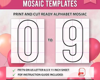 All Number Mosaic From Balloons, Bold Numbers, Balloon Mosaic, 0-9 All Numbers Mosaic Template, 1ft-6ft Bold Numbers, 8.5" x 11" Mosaic
