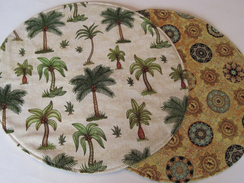 Palm Tree Round Placemats Reversible Set of 2 4 or 6 Tropical Etsy