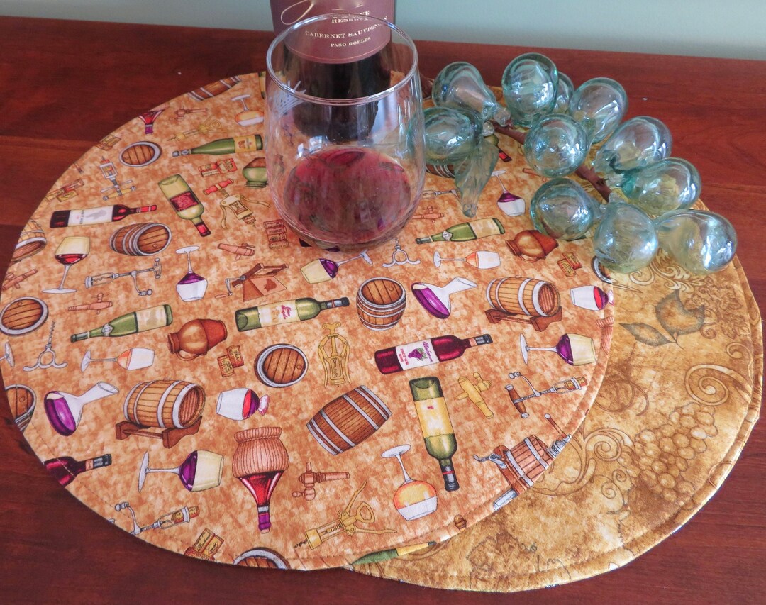 Tan Wine Theme Circular Placemats Centerpiece Reversible Grape ...