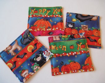 SALE Halloween Coasters set,  Reversible Pumpkin Mug Rugs