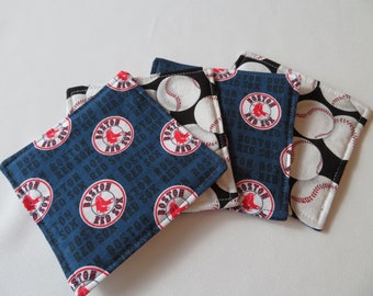 Red Sox Coasters set 4 - 6 Reversible  Baseball Coasters Boston Red Sox Coasters Red Sox Mug Rugs Boston Sports Mug Rugs Boston Red Sox Gift