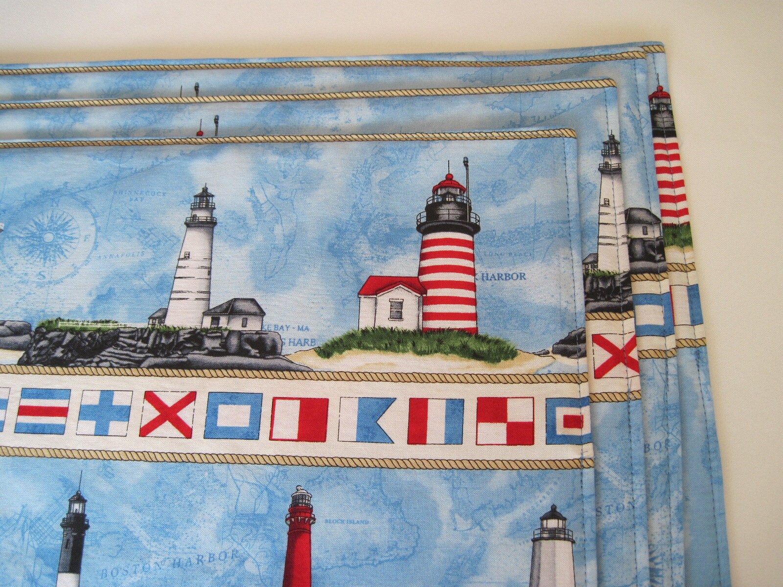Lighthouse Placemat Set 4 or 6 Reversible Blue Nautical Etsy