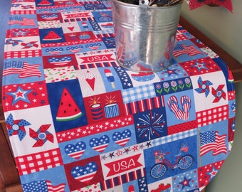 36" Summer Fun Table Runner Reversible Red White and Blue Table Runner American Flag  Patriotic Centerpiece 4th of July Table Runner