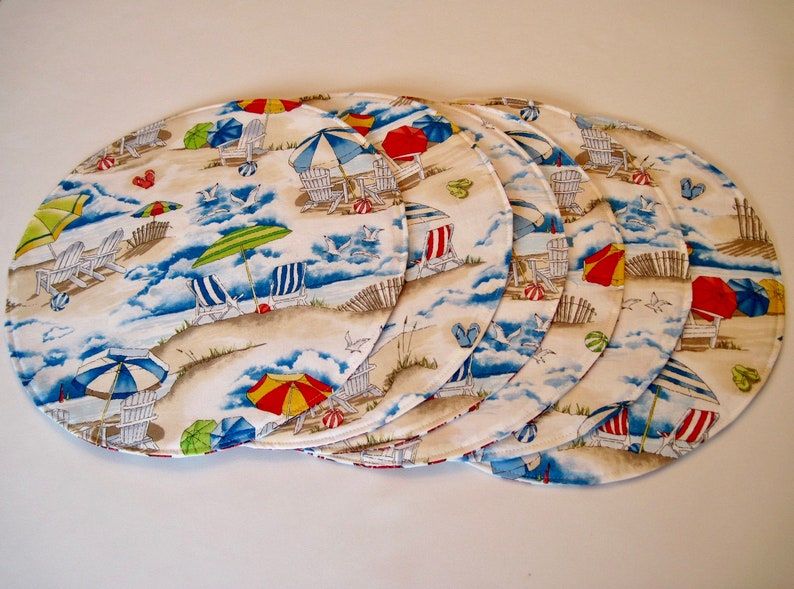 Summer Beach Round Placemats Reversible Set Seaside Circular Etsy