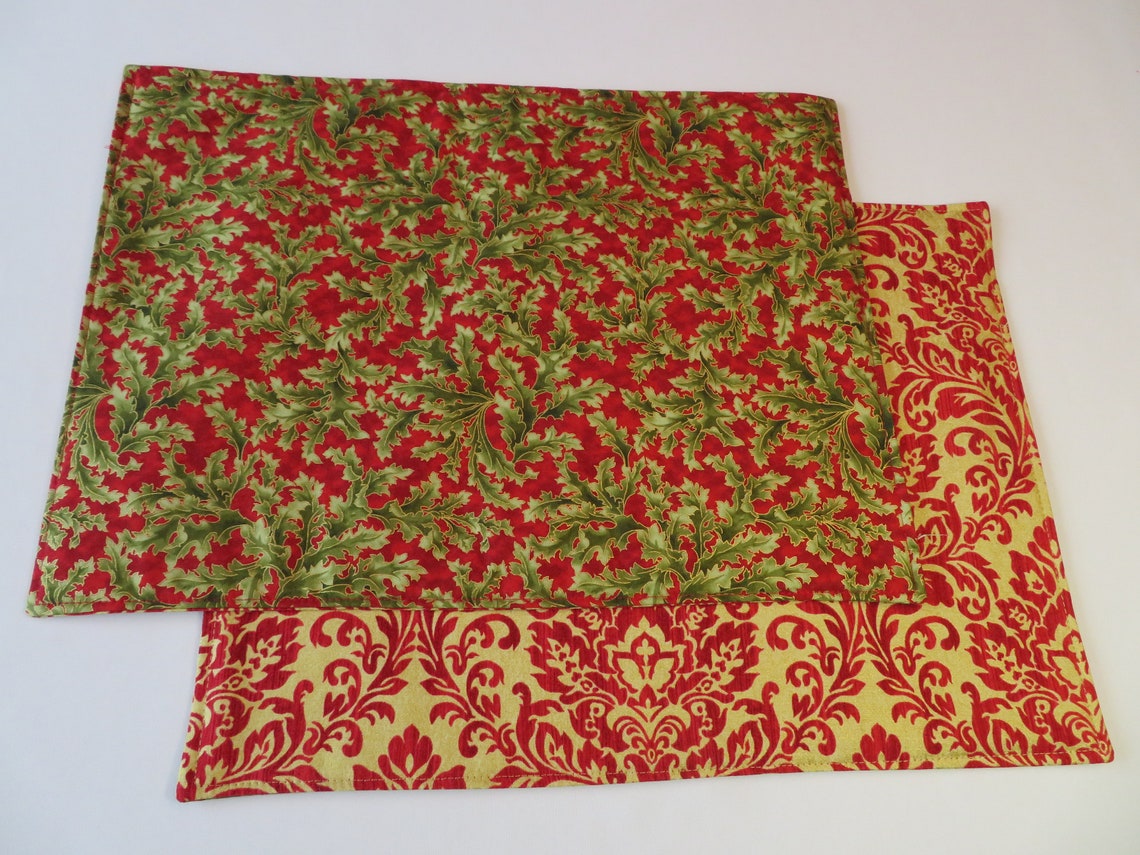 Red Gold Christmas Placemats Set 4 or 6 Red Gold Damask Etsy