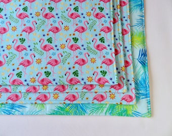 Pink Flamingo Placemats Set of 4 or 6 Reversible Summer Beach House Placemats Tropical Placemats Pink Flamingo and Blue Fern Placemats