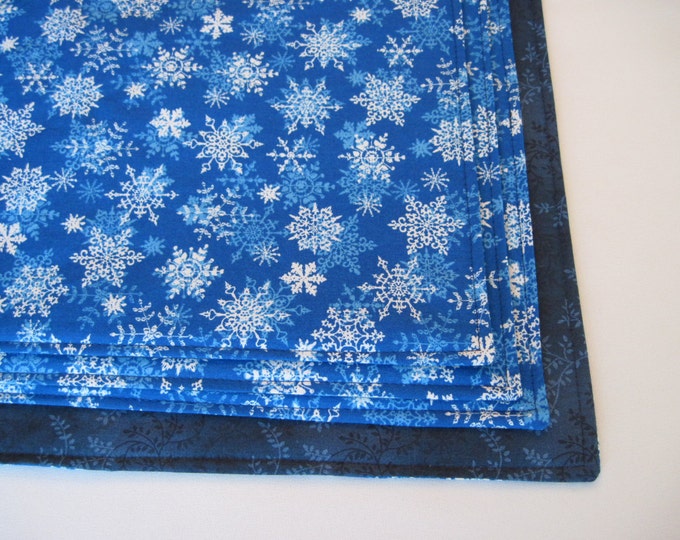 Blue Snowflake Placemats Reversible Set of 4 or 6 Blue White Placemats