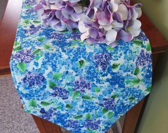 54" 72" 90" Blue Purple Hydrangea Table Runner Reversible Summer Runner Lavender Runner Hydrangea Table Decor Purple Butterfly Table Runner