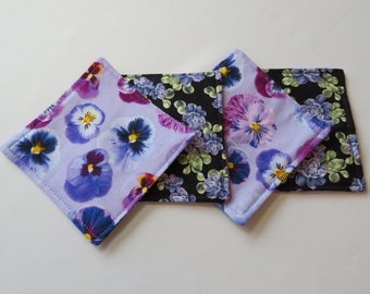 READY TO SHIP! 6 Piece Drink Coasters Purple and Yellow Pansies