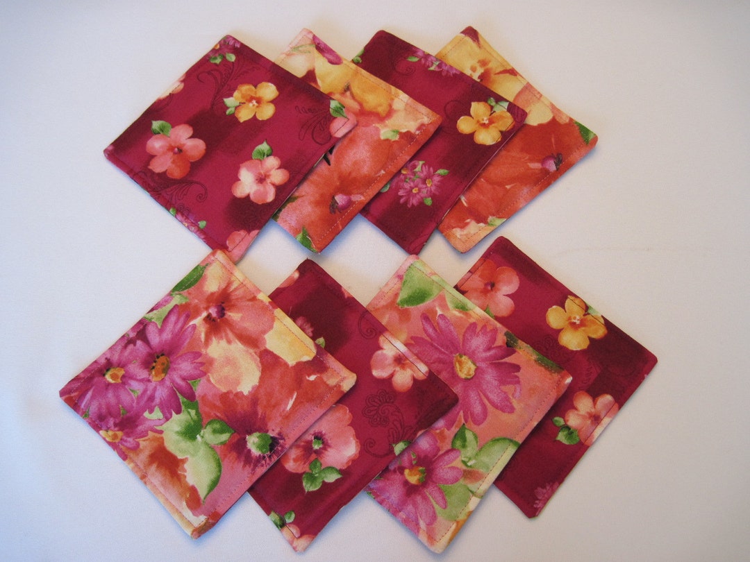 Pink Floral Coasters 4 or 6 Reversible Pink Coasters Spring Etsy