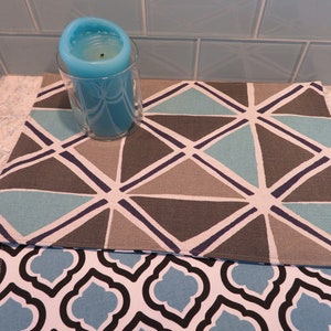 SALE Turquoise Gray Table Topper Centerpiece Reversible Aqua Table Runner Small Teal Beige Paisley Centerpiece Boho Eclectic Table Decor
