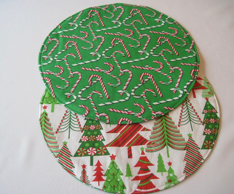 Circular Christmas Placemats Reversible Round Candy Cane Etsy
