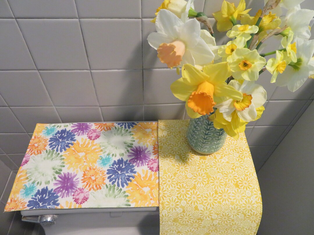 Summer Modern Floral Toilet Tank Runner Yellow Blue Spring Etsy