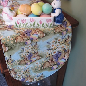 36&quot; Easter Table Runner Reversible Table Runner Easter Bunny Table Runner Easter Bunnies Table Runner Aqua Purple Easter Table Decor