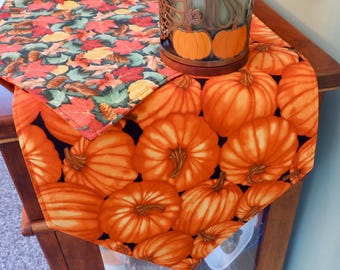 54" 72" Reversible Pumpkin Table Runner, Rustic Autumn Centerpiece