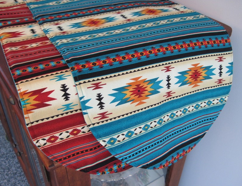 36 Southwestern Table Runner Reversible Orange Red and Turquoise Southwest Table Runner Aztec Table Runner Sedona Table Runner image 1