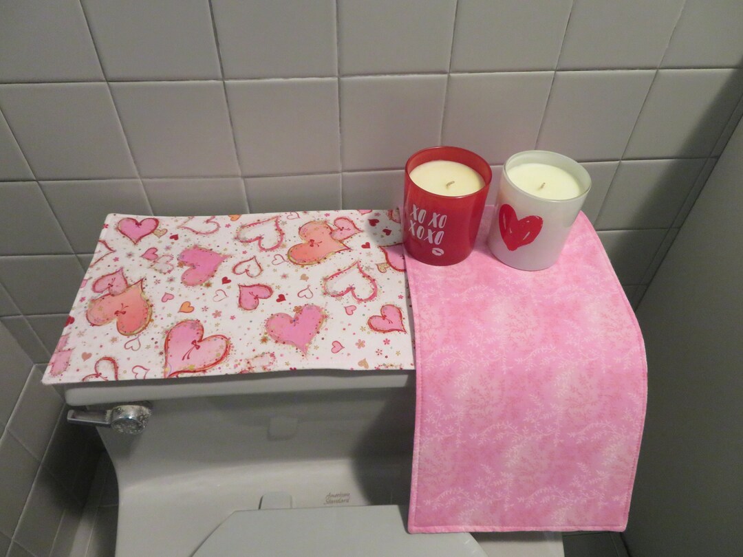Pink Valentine Toilet Tank Runner Reversible Pink Heart Toilet Tank