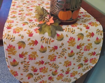 Reversible Beige Fall Leaves Table Runner, Rustic Autumn Decor (36")