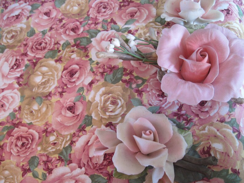 54 72 Pink Rose Table Runner Reversible Table Runner Mauve Cabbage Rose Table Runner Spring Shabby Chic Table Runner Pink Rose Table Decor