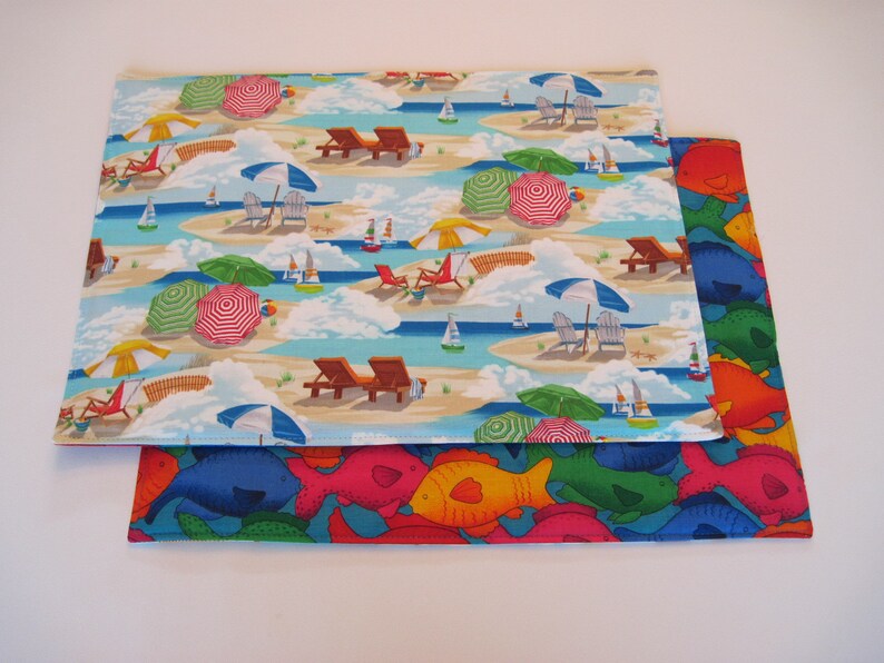 Beach Placemats Reversible Set of 4 or 6 Summer Placemats Etsy