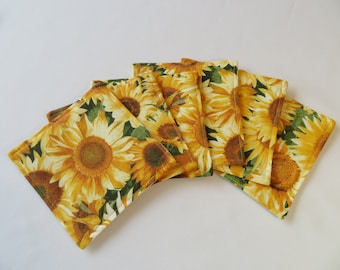 Sunflower Coasters Set 4 or 6 Reversible Coasters Yellow Coasters Yellow Kitchen Decor Sunflower Mug Rug Sunflower gift Yellow Kitchen