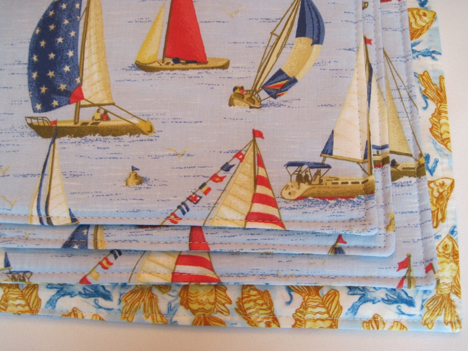 Sailboat Placemats Reversible Set 4 or 6 Nautical Blue Etsy