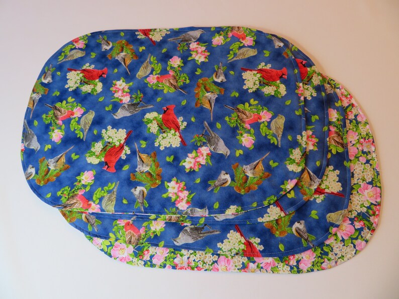 Cardinal Oval Placemats Reversible set 4 or 6 Blue Bird Etsy