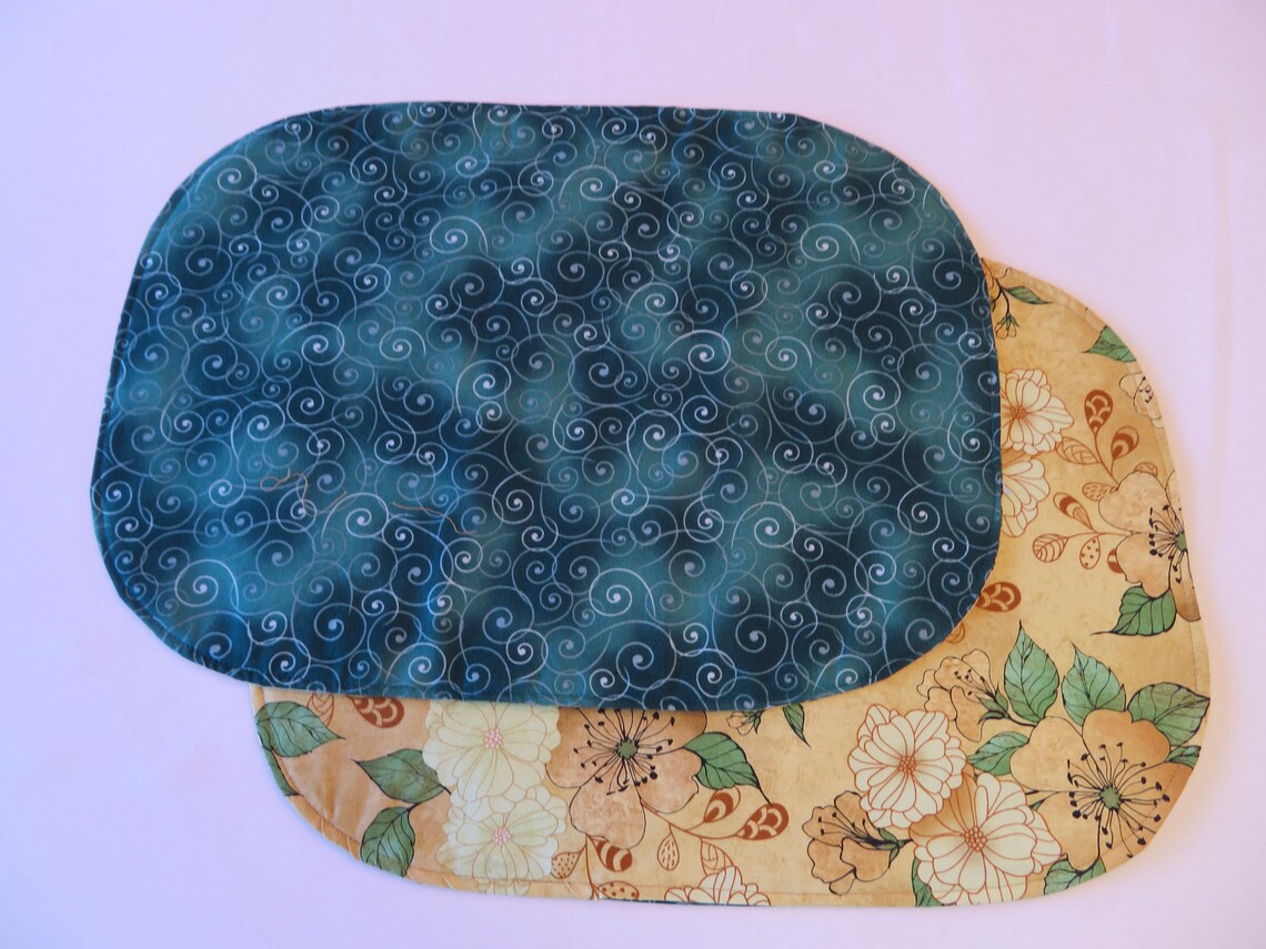 Spring Green Floral Oval Placemats Reversible Sage Tan Beige Etsy