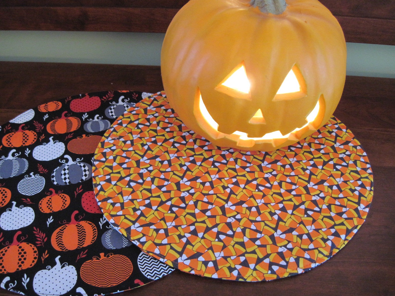 Halloween Round Placemats Reversible Set 2 4 6 Gray Modern Etsy