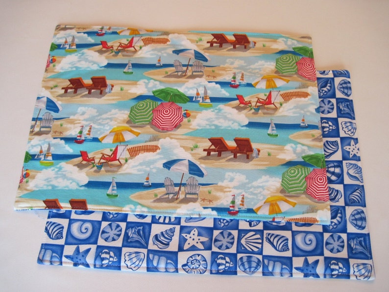Beach Placemats Reversible Set of 4 or 6 Summer Placemats Etsy