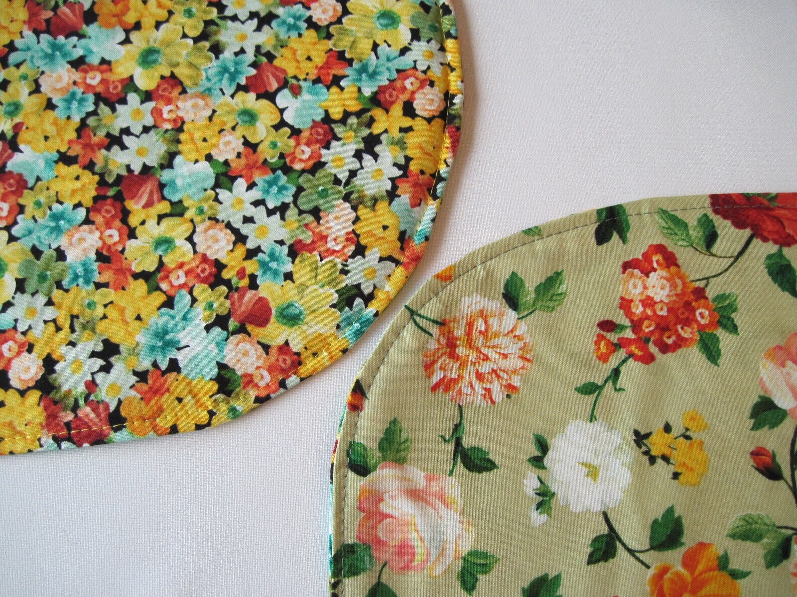 Orange and Green Floral Oval Placemats Reversible Set 4 6 Etsy