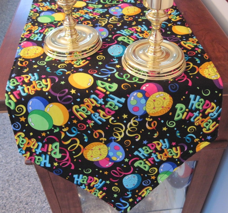 54 Birthday Party Table Runner Reversible Birthday Table Runner Balloon Table Runner Boy Girl birthday runner Happy Birthday Centerpiece image 3