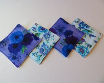 Summer Purple Floral Coasters Reversible set 4 or 6 Lavender Mug Rugs Purple Table Decor Blue Coasters Vibrant purple home decor purple gift