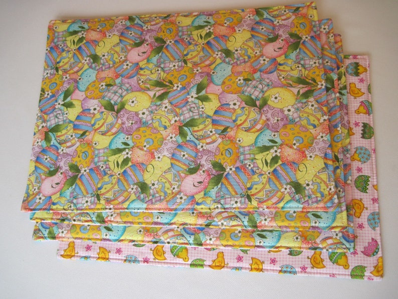 Easter Placemats 4 or 6 Reversible Easter Egg Placemats Yellow Etsy