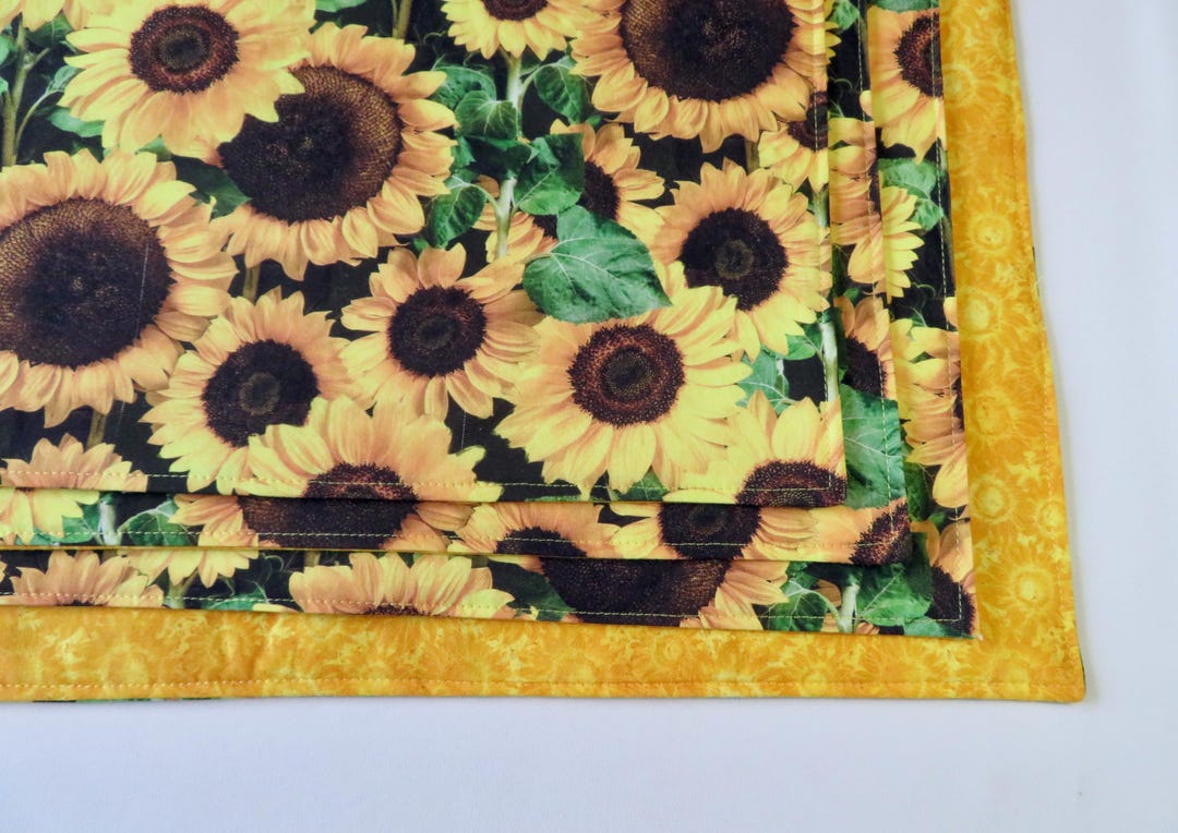 Reversible Sunflower Placemats Set 4 or 6 Bright Yellow Floral Table ...