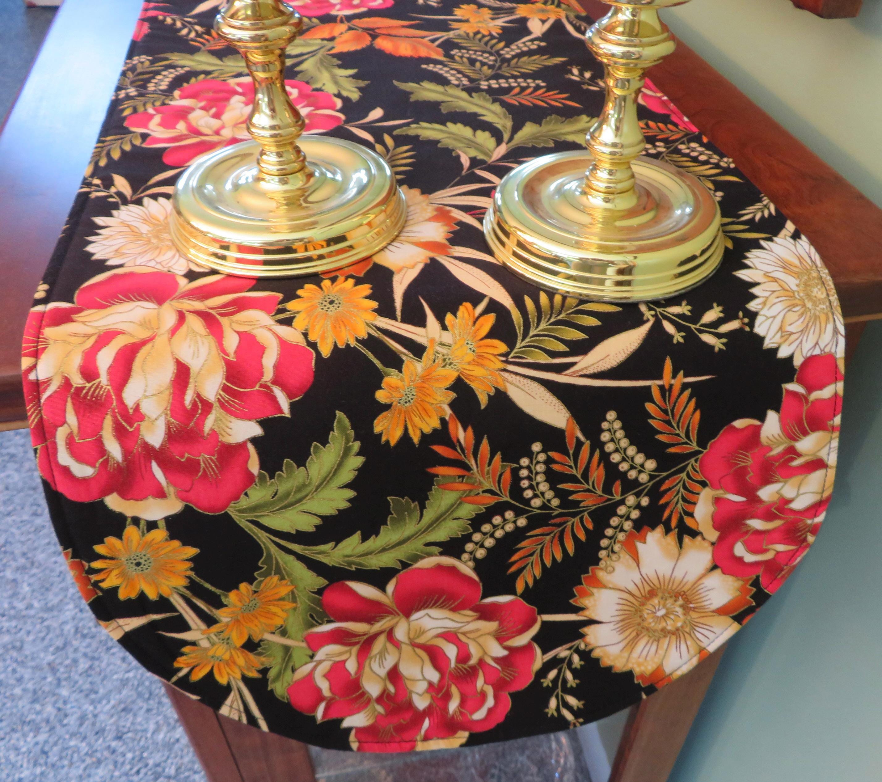Camino de mesa de otoño floral de 36 ", camino de mesa de otoño de oro negro reversible, camino de mesa floral negro, decoración de mesa de otoño, decoración del hogar de otoño