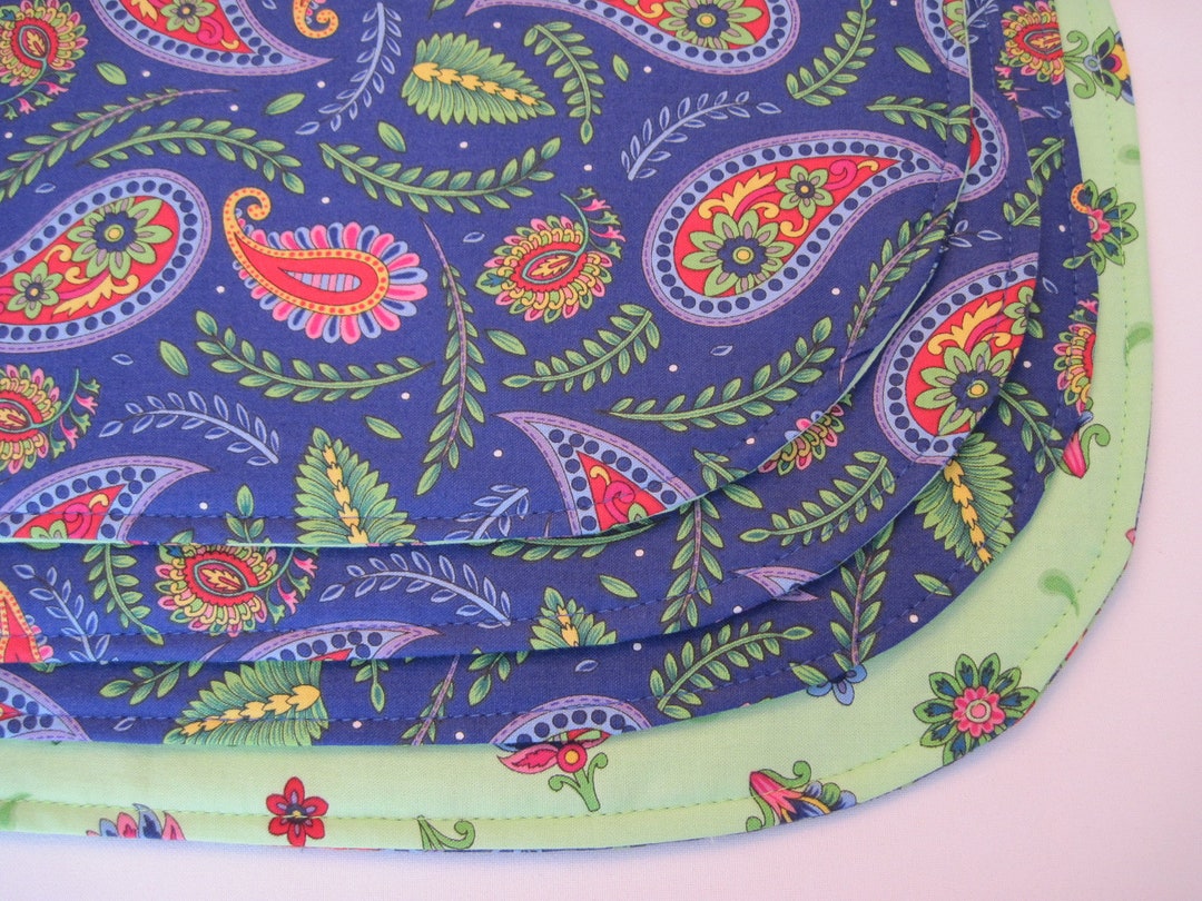 Blue/purple Paisley Oval Placemats Reversible Set 4 or 6 Blue Oval
