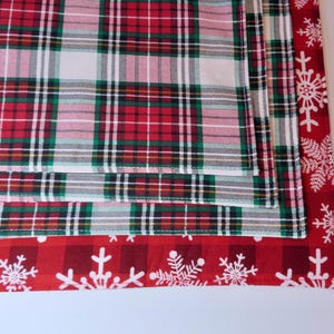 Christmas Plaid Placemats Reversible 4 or 6 White Tartan Stewart Christmas Placemats Snowflake Placemats Red Country Christmas placemats