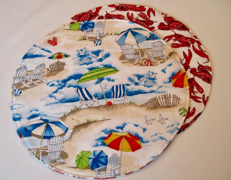 Summer Beach Round Placemats Reversible Set Seaside Circular Etsy