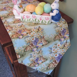 72" Easter Table Runner Reversible Purple Aqua Easter Bunny Table Runner Easter Bunnies Table Runner Aqua Purple Easter Table Decor