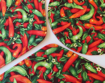 Hot Chili Peppers Wedge Placemats Set of 4 or 6 Reversible Red Green Pepper Placemats Fall Southwest Placemats For a Round Table