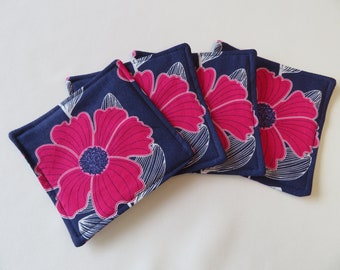 Navy Fuchsia Coasters Reversible Bright Pink Navy Blue Spring Mug Rugs Pink Large Floral Coasters Bold Kitchen Decor Dining Table Decor