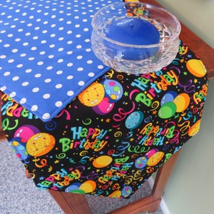 54 Birthday Party Table Runner Reversible Birthday Table Runner Balloon Table Runner Boy Girl birthday runner Happy Birthday Centerpiece image 2