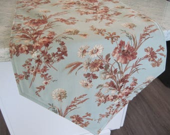 54" 72" Aqua Floral Spring Table Runner Reversible Neutral Beige Table Runner Light Aqua Table Decor Tan Kitchen Linens Aqua Dresser Scarf